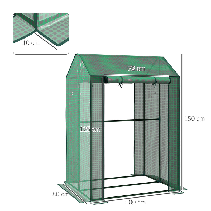 2-Room Green House, Mini Greenhouse with 2 Roll-up Doors, Vent Holes and Reinforced Cover, 100 x 80 x 150cm