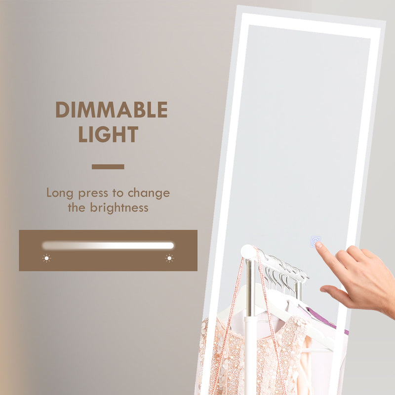 Standing Dressing Mirror with LED Lights, Wall Dressing Mirror for Bedroom with Dimmable and 3 Colour Lighting, White