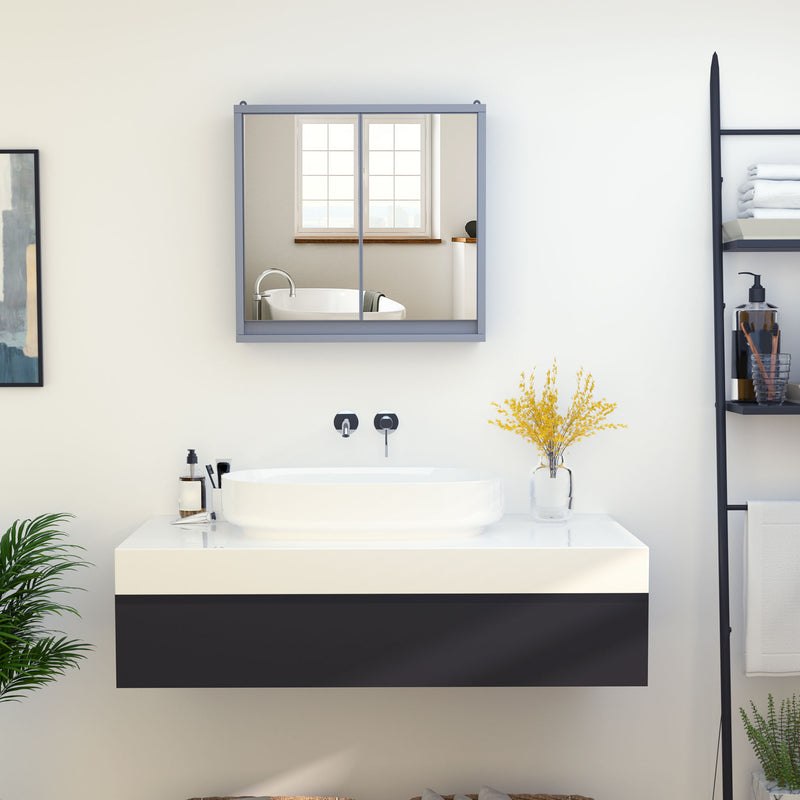 Mirror Cabinet for Bathroom Mirror Cupboard Wall Mounted Storage Shelf Bathroom Cupboard Double Door - 48L x 14.5W x 45H cm