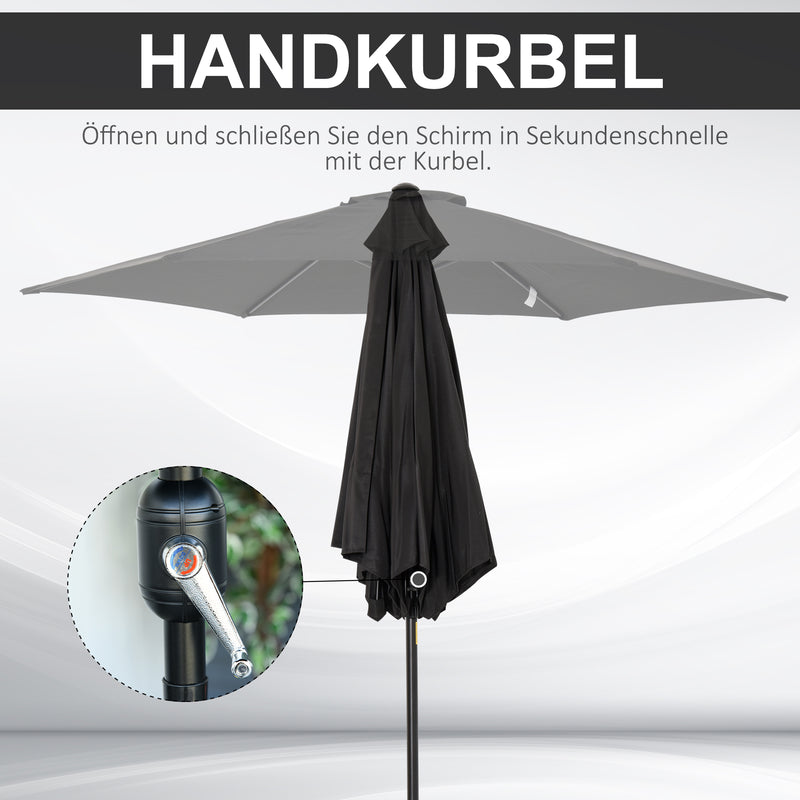 2.7M Garden Parasol Umbrella with Tilt and Crank, Outdoor Sun Parasol Sunshade Shelter with Aluminium Frame, Black