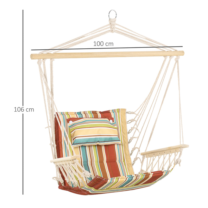 Hanging Hammock Chair Swing Chair Thick Rope Frame Safe Wide Seat Indoor Outdoor Home, Patio, Yard, Garde Spot Stylish Multi-Color Stripe
