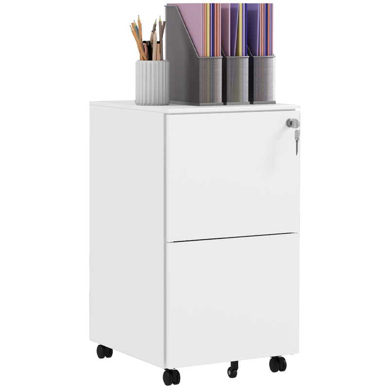 2-Drawer Vertical Filing Cabinet with Lock, Steel Mobile File Cabinet with Adjustable Hanging Bar for A4, Legal and Letter Size, White