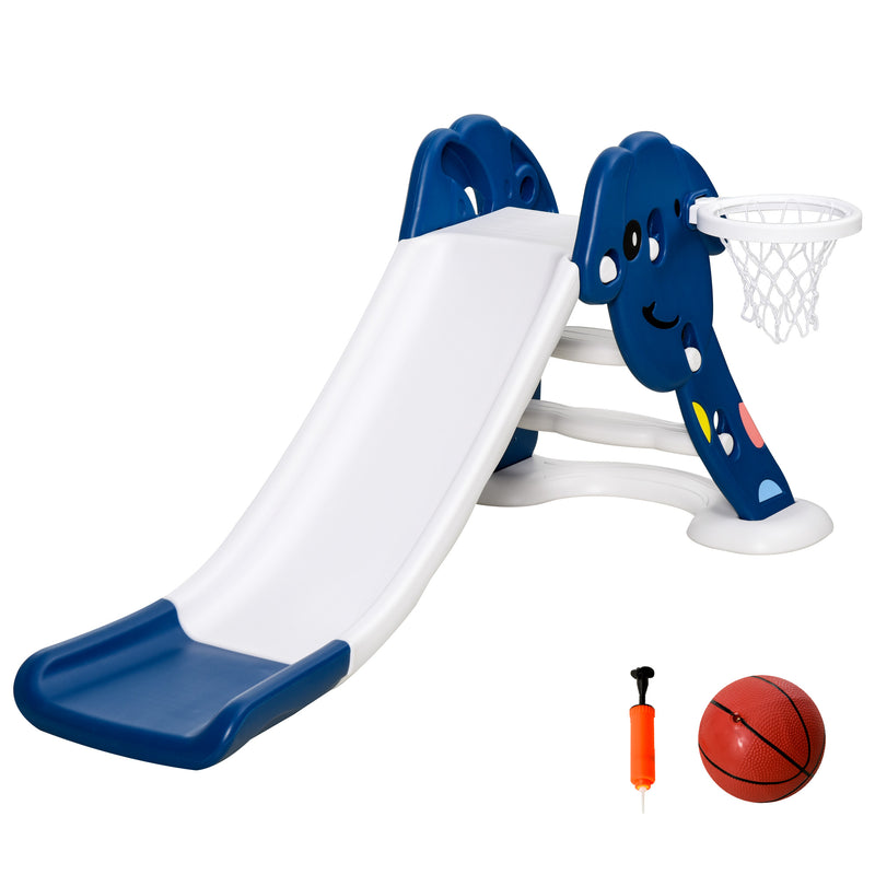 Kids Slide with Basketball Hoop Toddler Climber Freestanding Slider Playset Playground Slipping Slide Indoor Outdoor Exercise Toy Blue