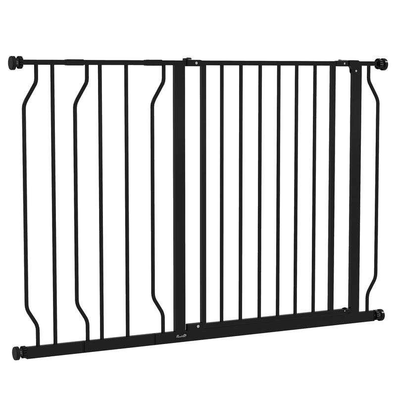 Expandable Dog Gate with Door pressure,75-115cm Doorway Pet Barrier Fence for Hallways, Staircases, Black