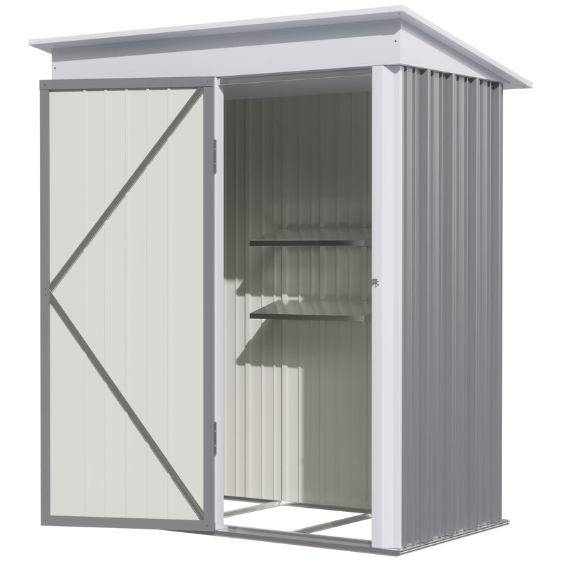 Metal Garden Shed, Outdoor Lean-to Shed for Tool Motor Bike, with Adjustable Shelf, Lock, Gloves, 5'x3'x6', Grey