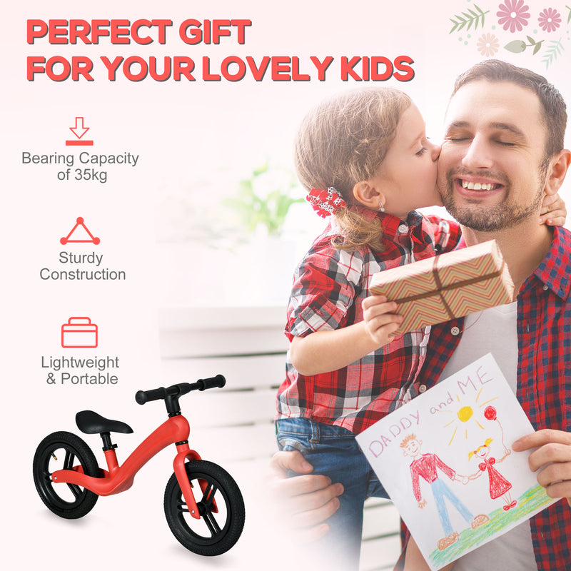 12" Kids Balance Bike, Lightweight Training Bike for Children No Pedal with Adjustable Seat, Rubber Wheels - Red