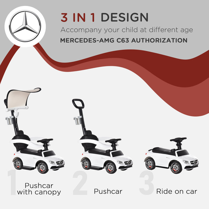 3 in 1 Ride On Push Along Car Mercedes Benz for Toddlers Stroller Sliding Walking Car with Horn Sound Safety Bar for 1-3 Years