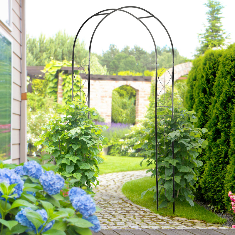 Vintage Style Steel Garden Patio Outdoor Arbor & Trellis Arch Support For Vines & Climbing Plants Decoration - Black 2.3H m