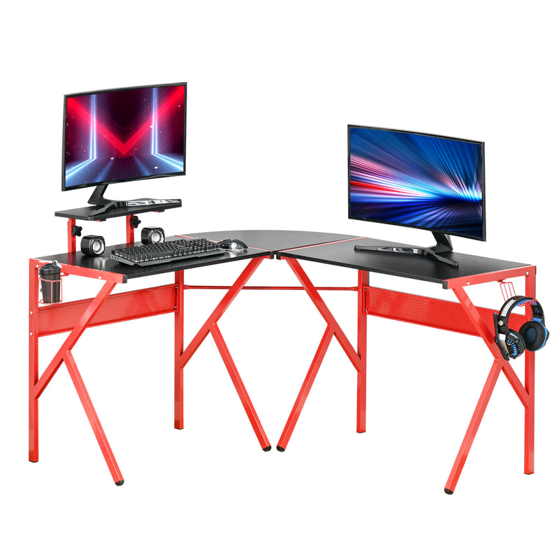 Gaming Desk L-Shaped Corner Computer Table for Home Office PC Workstations with Adjustable Monitor Stand , Red