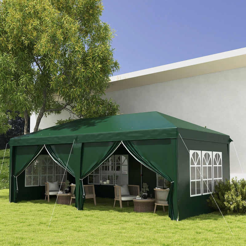 3 x 6m Garden Pop Up Gazebo, Wedding Party Tent Marquee, Water Resistant Awning Canopy With Sidewalls, Windows, Drainage Holes