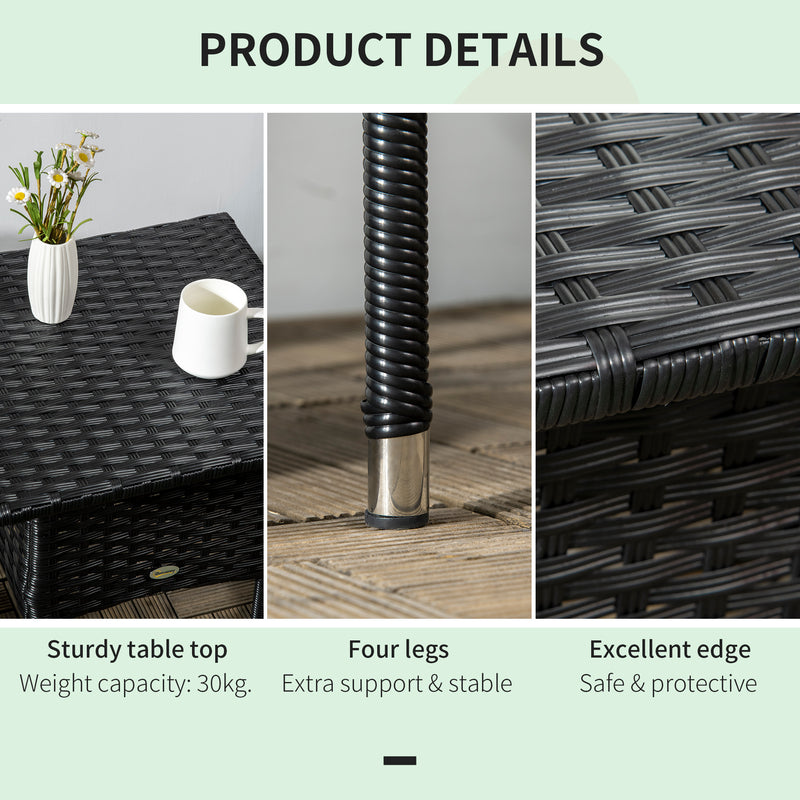 Rattan Side Table, Outdoor Coffee Table, with Plastic Board Under the Full Woven Table Top for Patio, Garden, Balcony, Black