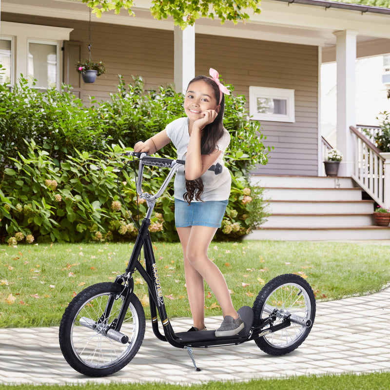 Teen Push Scooter Kids Children Stunt Scooter for 5+ Years with 16 Inches Wheels Adjustable Height Front Rear Dual Brakes, Black