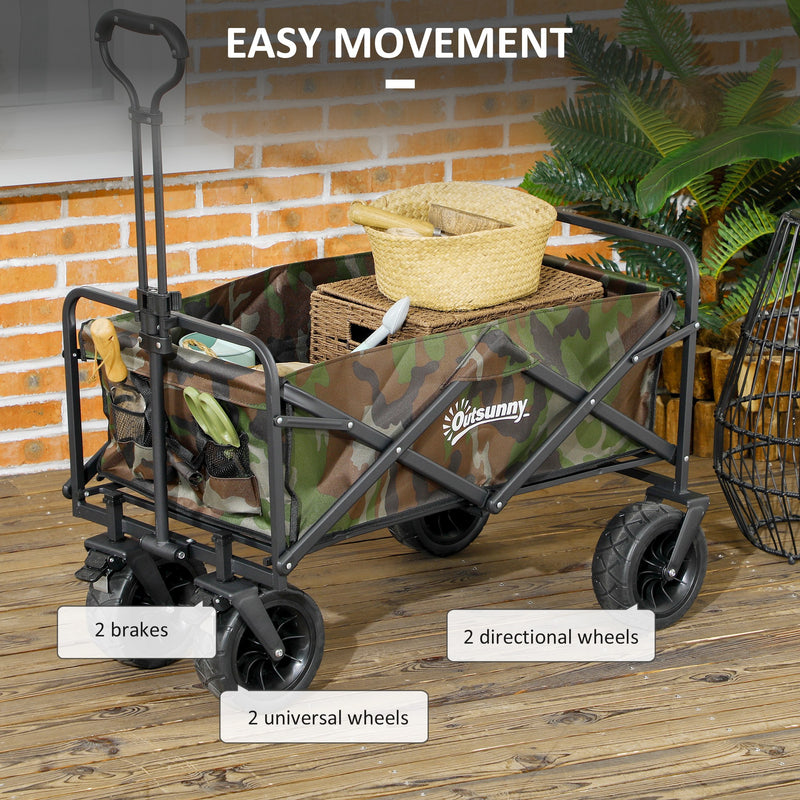 Folding Garden Trolley, Outdoor Wagon Cart with Carry Bag, for Beach, Camping, Festival, 100KG Capacity, Camouflage