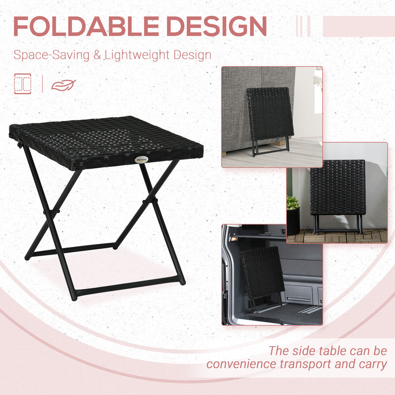Square PE Wicker Rattan Folding Table - Black