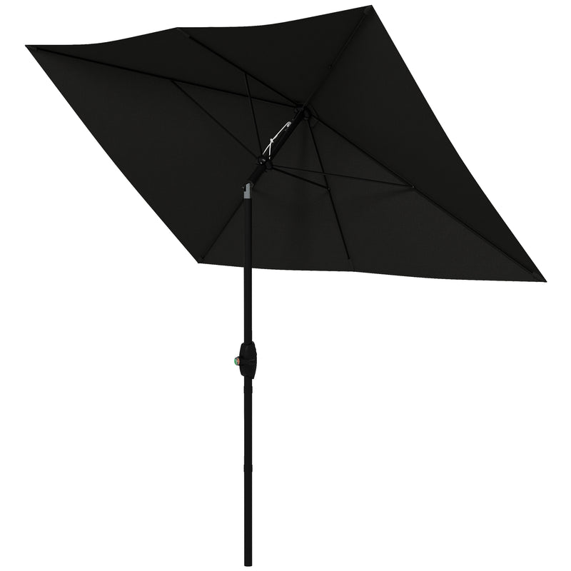 2 x 3(m) Garden Parasol Umbrella, Rectangular Outdoor Market Umbrella Sun Shade with Crank & Push Button Tilt, 6 Ribs, Aluminium Pole, Black