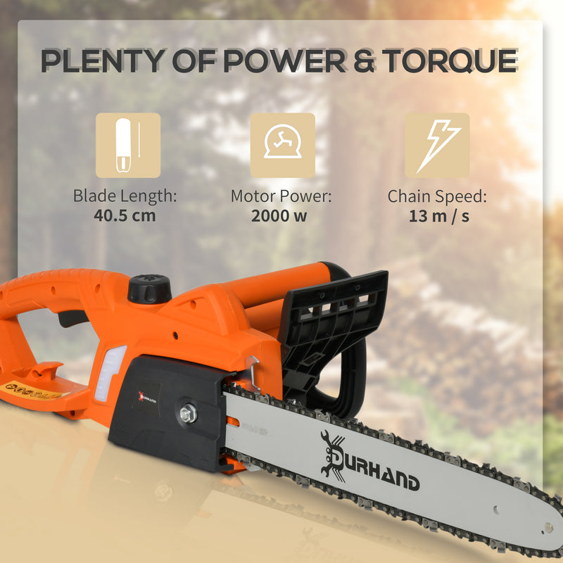 Aluminum Electric Chainsaw Garden Tools Double Brake Cover Case Blade Corded,2000 W, 40 cm-Orange