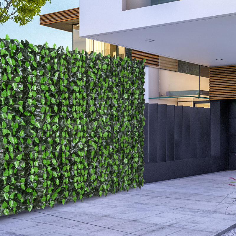 Artificial Leaf Hedge Screen Privacy Fence Panel for Garden Outdoor Indoor Decor 3M x 1M Light Green and Dark Green