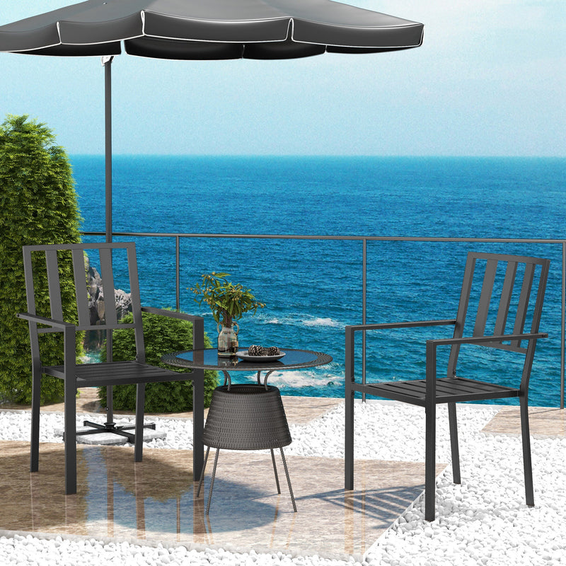 Patio Dining Chairs with Metal Slatted Design, Black