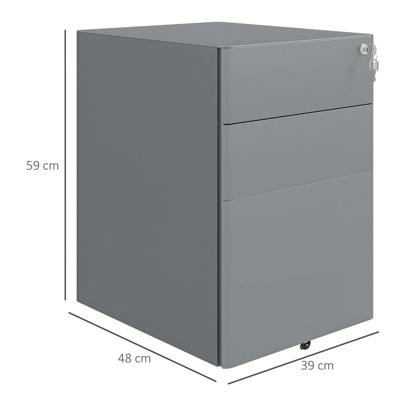 Lockable Cabinet, Rolling Filing Cabinet with 3 Drawers, Steel Office Drawer Unit for A4, Letter, Legal Sized Files