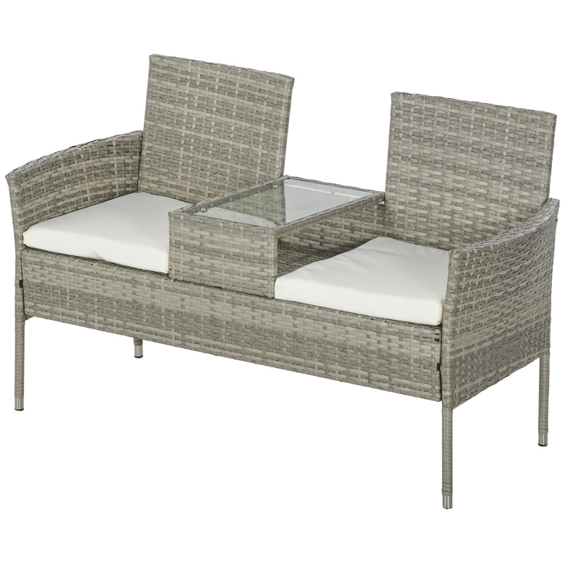 Two-Seat Rattan Chair, with Middle Table - Grey