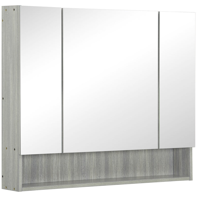 Bathroom Mirror Cabinet, Wall Mounted Storage Cabinet with Adjustable Shelves, 3 Doors and Cupboards, Grey