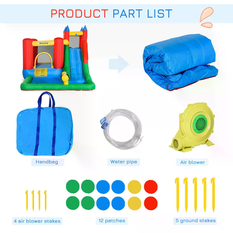 Kids Inflatable Bouncy Castle Water Slide 6 in 1 Bounce House Jumping Castle Water Pool Gun Climbing Wall Basket for Summer Playland