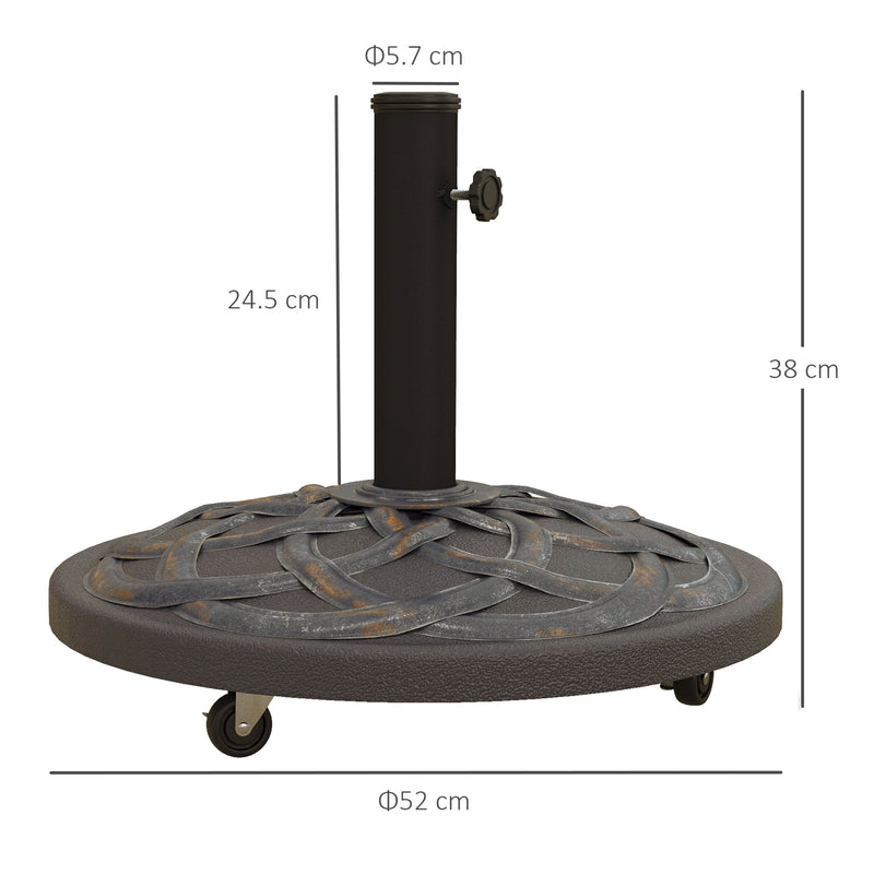 27kg Rolling Parasol Base with Wheels, Heavy Duty Concrete Umbrella Stand with Decorative Base, Bronze Tone