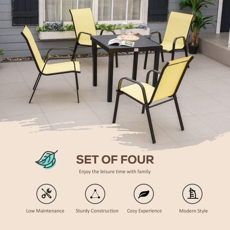 Set of 4 Garden Dining Chair Set Stackable Outdoor Patio Furniture Set with High Back and Armrest, Beige