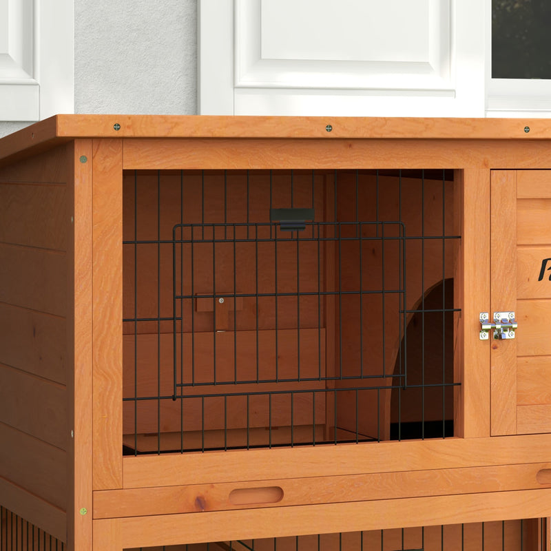 Two-Tier Antiseptic Wood Rabbit Hutch, 80cm Guinea Pig Hutch with Run - Orange