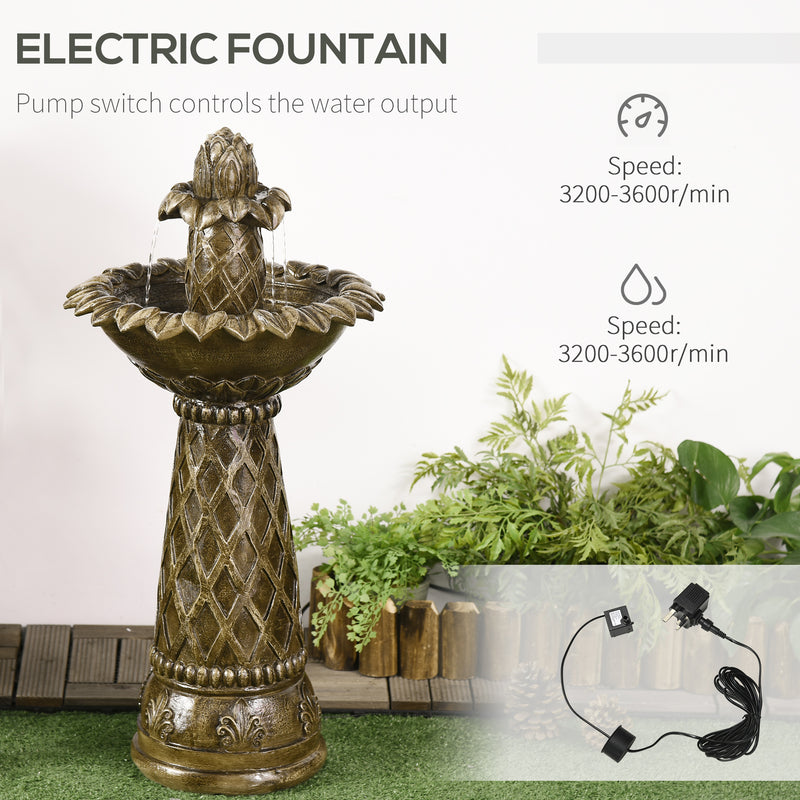 2-Tier Outdoor Waterfall Fountain, Freestanding Self-Contained Cascading Water Feature Garden Landscape with Electric Pump, Brown Flower