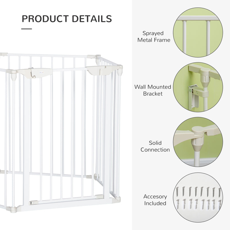 Pet Safety Gate 5-Panel Playpen Fireplace Christmas Tree Metal Fence Stair Barrier Room Divider Walk Through Door Automatically Close Lock