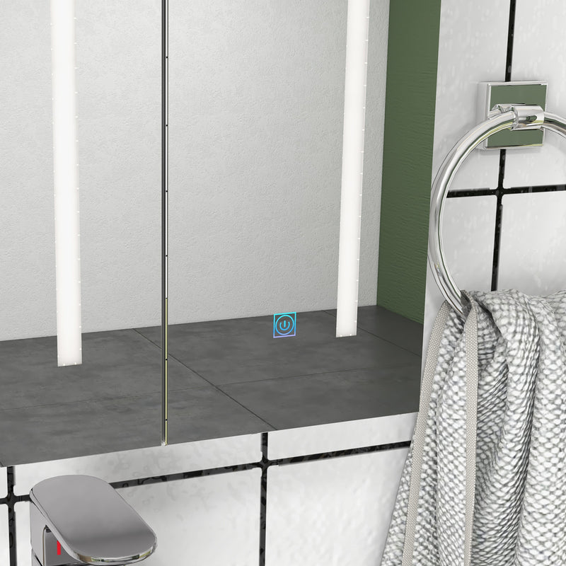 Bathroom Wall Wardrobe with Light, Bathroom Storage Cupboard with USB Charge, Adjustable Shelf, 90L x 15H x 70Dcm, White