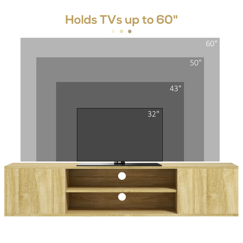 Floating TV Stand Cabinet for TVs up to 60 Inch, Media Entertainment Center with Open Shelf, Storage Cupboard, Natural Wood Effect