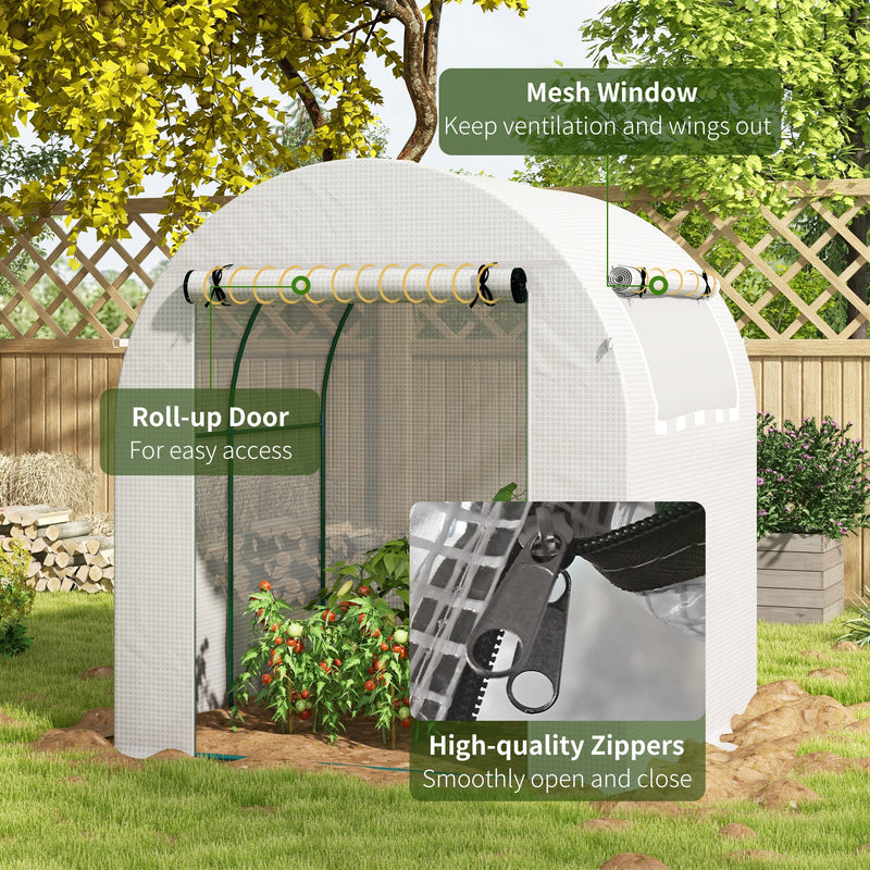 Walk in Polytunnel Greenhouse, Green House for Garden with Roll-up Window and Door, 1.8 x 1.8 x 2 m, White