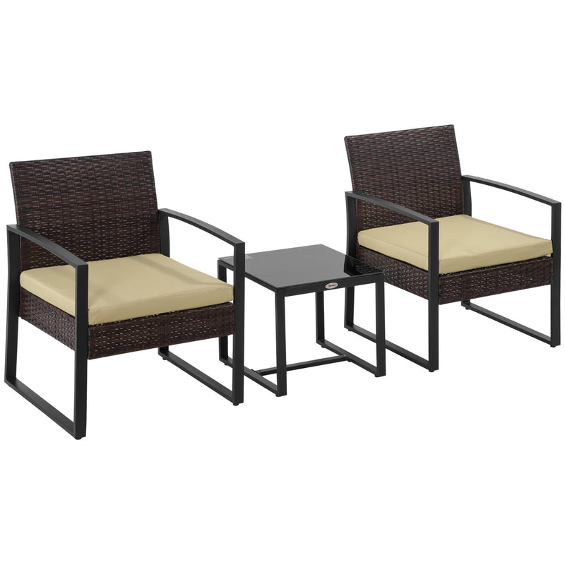 PE Rattan Garden Furniture 3 pcs Patio Bistro Set Weave Conservatory Sofa Coffee Table and Chairs Set Beige