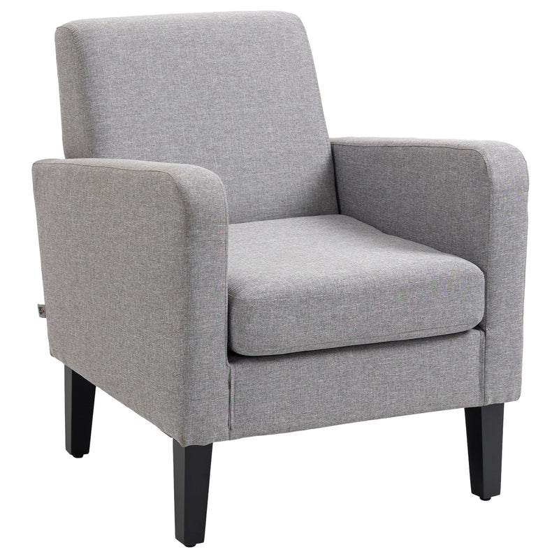 Modern Accent Chair, Occasional Chair with Rubber Wood Legs for Living Room, Bedroom, Light Grey