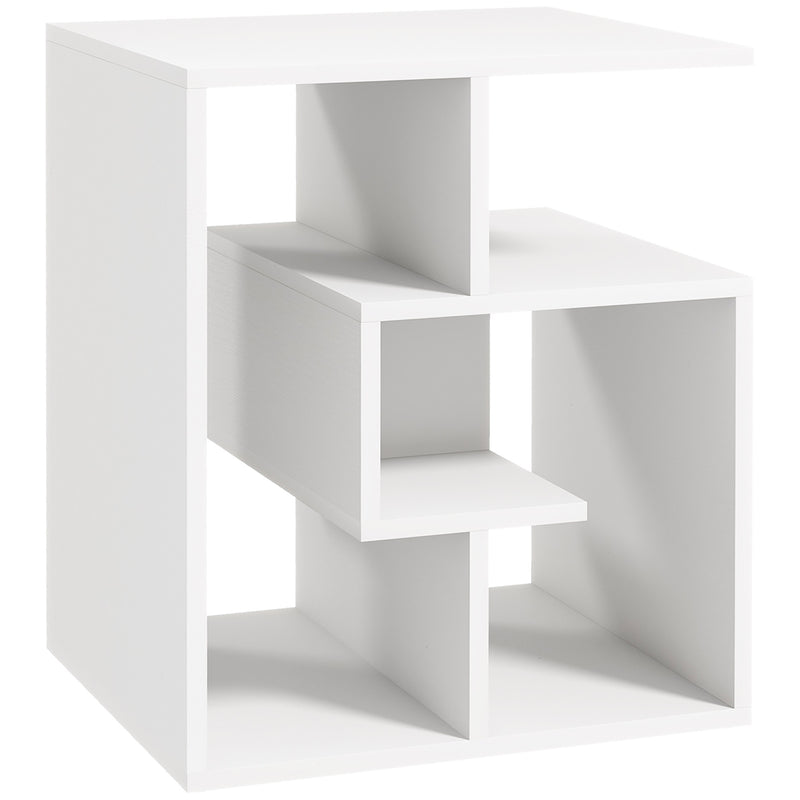 Side Table, 3 Tier End Table with Open Storage Shelves, Living Room Coffee Table Organiser Unit, White