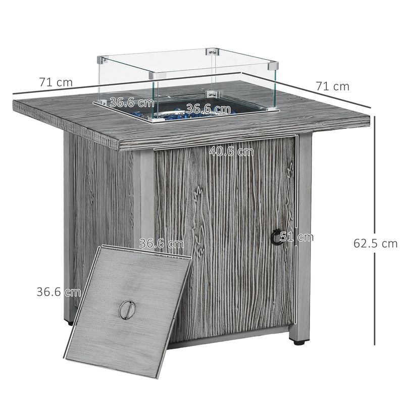 40,000 BTU Gas Fire Pit Table with Cover, Glass Screen and Glass Beads, Grey