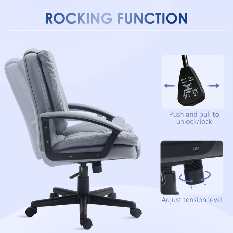 Office Chair, Faux Leather Computer Desk Chair, Mid Back Executive Chair with Adjustable Height and Swivel Rolling Wheels