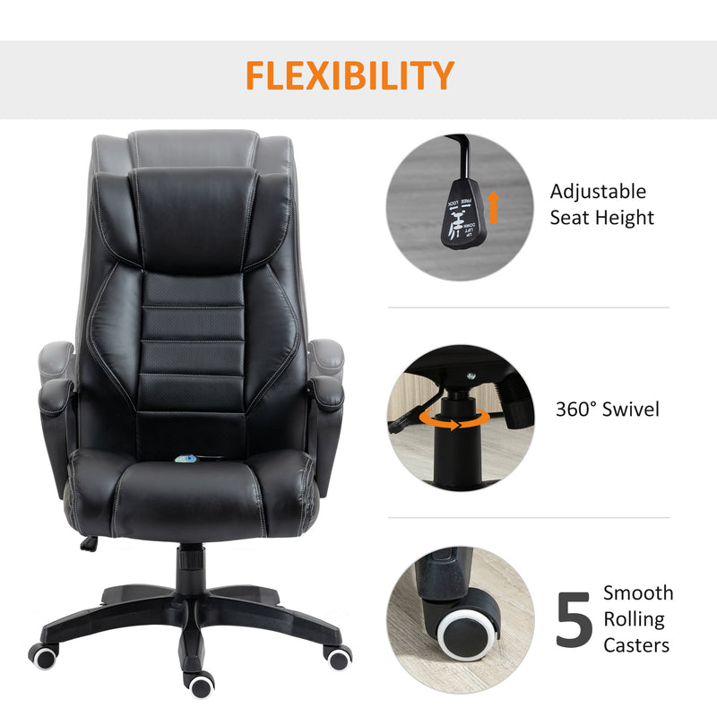 High Back Executive Office Chair 6- Point Vibration Massage Extra Padded Swivel Ergonomic Tilt Desk Seat, Black