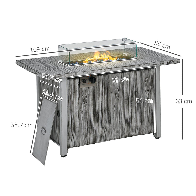 50,000 BTU Gas Fire Pit Table with Cover, Glass Screen and Glass Beads, Grey