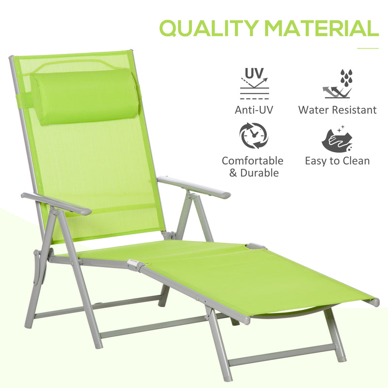 Folding Sun Lounger, Outdoor Chaise Lounge Recliner with Pillow and 7 Adjustable Backrest for Lawn, Garden
