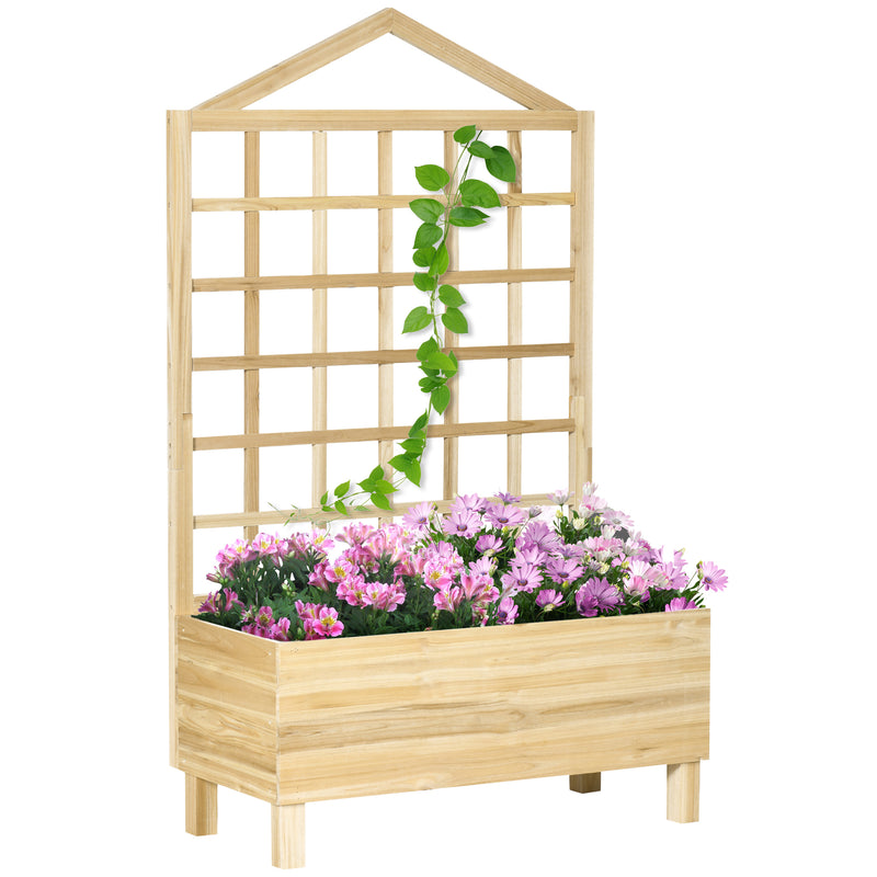 Garden Planters with Trellis for Vine Climbing, Distressed Wooden Raised Beds, 90x43x150cm, Natural Tone