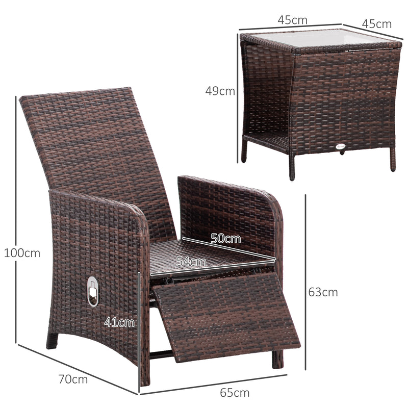 3 Pieces Rattan Bistro Set Balcony Furniture with Cushions, Storage Function - Mixed-Brown