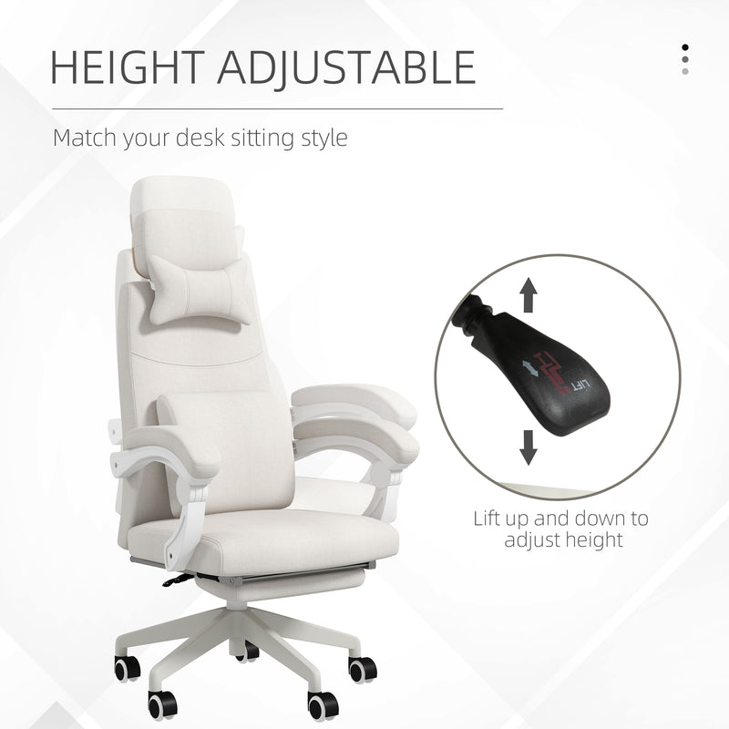 High Back Office Chair Reclining Computer Chair with Footrest Lumbar Support Adjustable Height Swivel Wheels White
