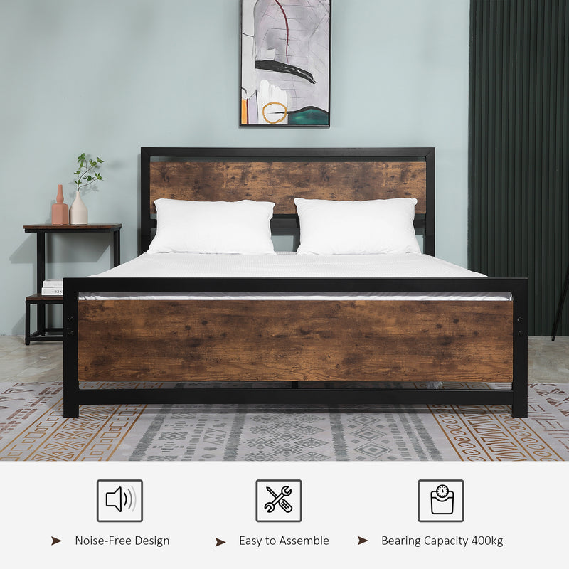 Industrial Style King Metal Bed Frame with Headboard & Footboard