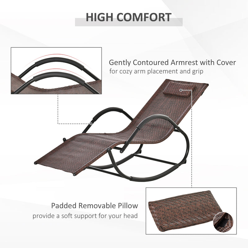Rocking Chair Zero Gravity Rocking Lounge Chair Rattan Effect Patio Rocker w/ Removable Pillow Recliner Seat Breathable Texteline - Brown