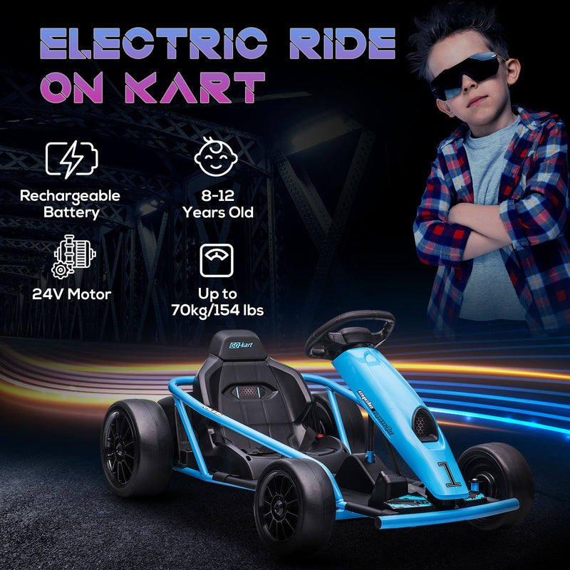 24V Electric Go Kart for Kids, Drift Ride-On Racing Go Kart with 2 Speeds, for Boys Girls Aged 8-12 Years Old, Blue