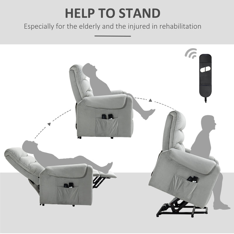 Vibration Massage Rise and Recliner Chair, Electric Power Lift Recliner with Remote Control and Side Pocket, Grey