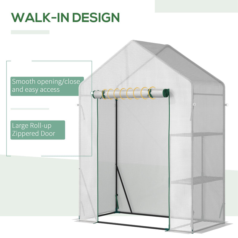 Greenhouse for Outdoor, Portable Gardening Plant Grow House with 2 Tier Shelf, Roll-Up Zippered Door, PE Cover, 143 x 73 x 195cm, Green